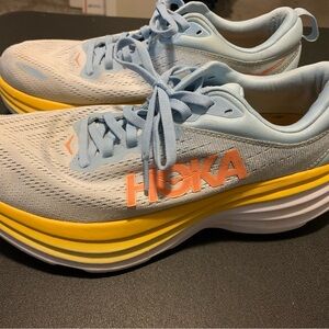 S-21 Hoka Bondi 8 Blue and Yellow Athletic Shoes with Mesh Upper and Cushioning